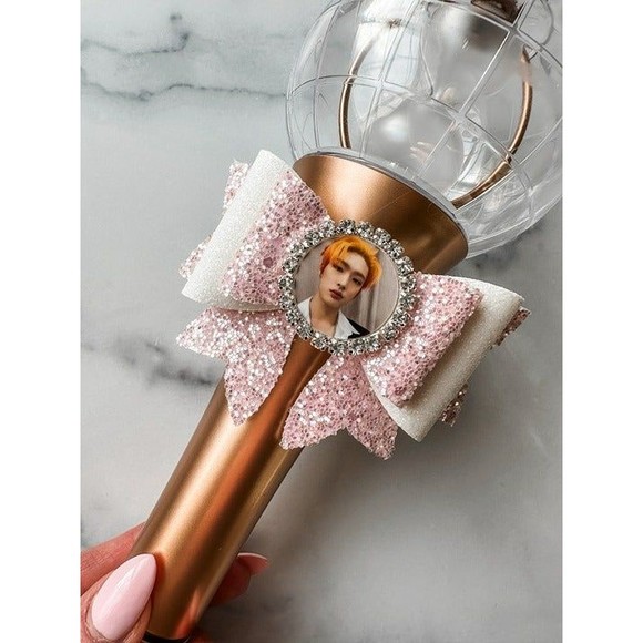 MINGI ATEEZ Light Stick Bow Deco Pink White with Photo - Picture 1 of 1